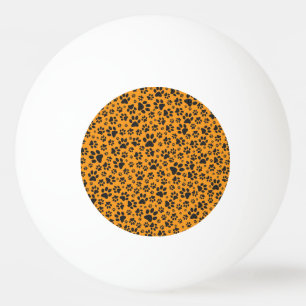 Dog Paws Black & White Polka Dot on dahlia orange Ping Pong Ball