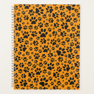 Dog Paws Black & White Polka Dot on dahlia orange Planner