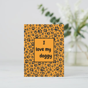 Dog Paws Black & White Polka Dot on dahlia orange Postcard
