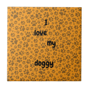 Dog Paws Black & White Polka Dot on dahlia orange Tile