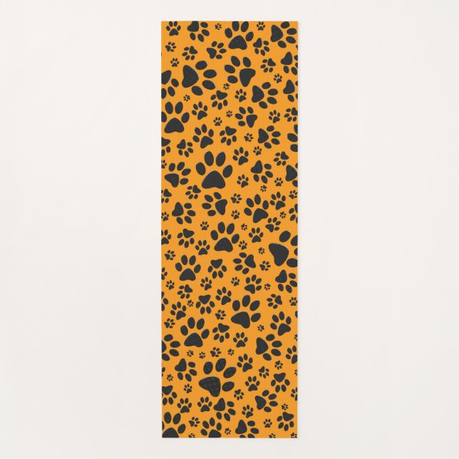 Dog Paws Black & White Polka Dot on dahlia orange Yoga Mat (Front)