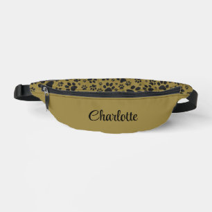 Dog Paws Black & White Polka Dot on military gold Bum Bags
