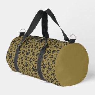 Dog Paws Black & White Polka Dot on military gold Duffle Bag
