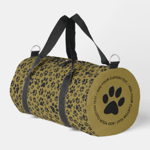 Dog Paws Black & White Polka Dot on military gold Duffle Bag