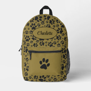 Dog Paws Black & White Polka Dot on military gold Printed Backpack