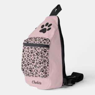 Dog Paws Black & White Polka Dot on pink charlotte Sling Bag