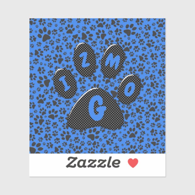 Dog Paws Black & White Polka Dot on tech blue (Sheet)