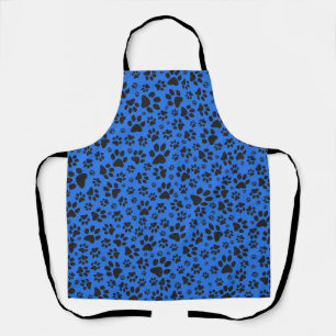 Dog Paws Black & White Polka Dot on tech blue Apron