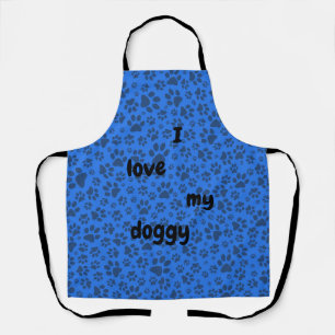 Dog Paws Black & White Polka Dot on tech blue Apron