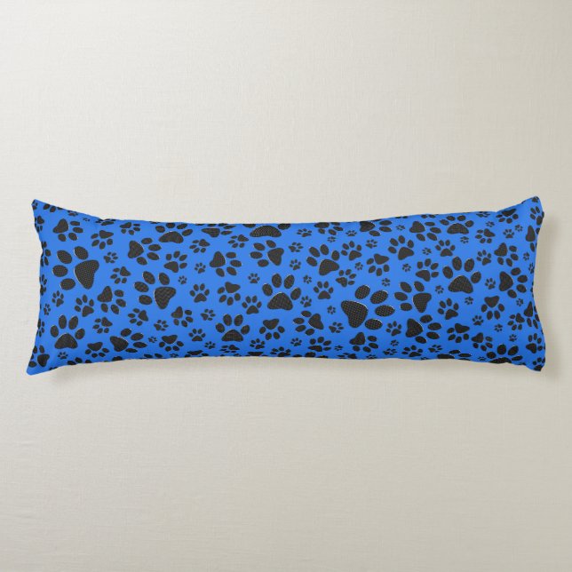 Dog Paws Black & White Polka Dot on tech blue Body Cushion (Front)
