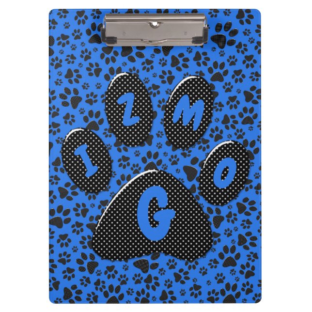 Dog Paws Black & White Polka Dot on tech blue Clipboard (Front)