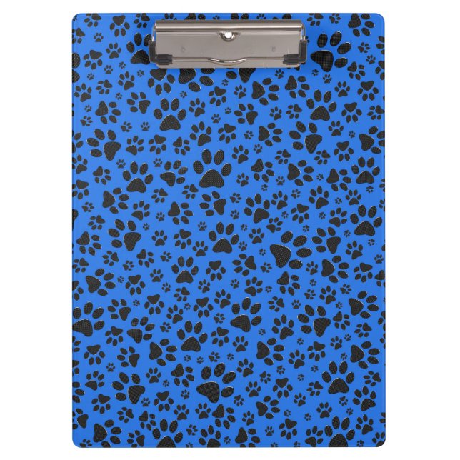 Dog Paws Black & White Polka Dot on tech blue Clipboard (Front)