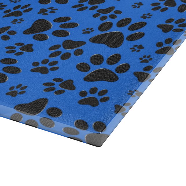 Dog Paws Black & White Polka Dot on tech blue Cutting Board (Corner)