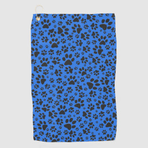 Dog Paws Black & White Polka Dot on tech blue Golf Towel