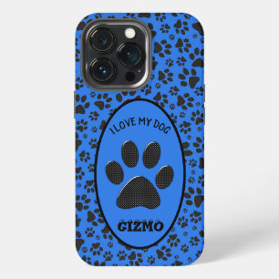 Dog Paws Black & White Polka Dot on tech blue iPhone 13 Pro Case