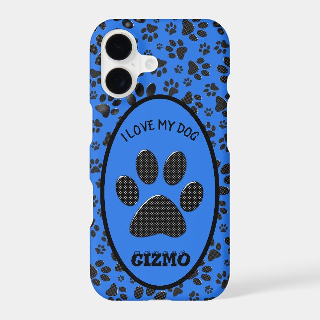 Dog Paws Black & White Polka Dot on tech blue iPhone Case (Back)