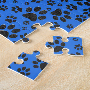Dog Paws Black & White Polka Dot on tech blue Jigsaw Puzzle
