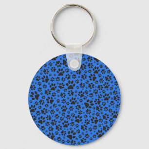 Dog Paws Black & White Polka Dot on tech blue Key Ring