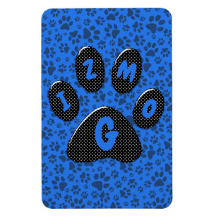 Dog Paws Black & White Polka Dot on tech blue Magnet