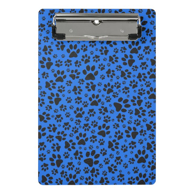 Dog Paws Black & White Polka Dot on tech blue Mini Clipboard (Front)