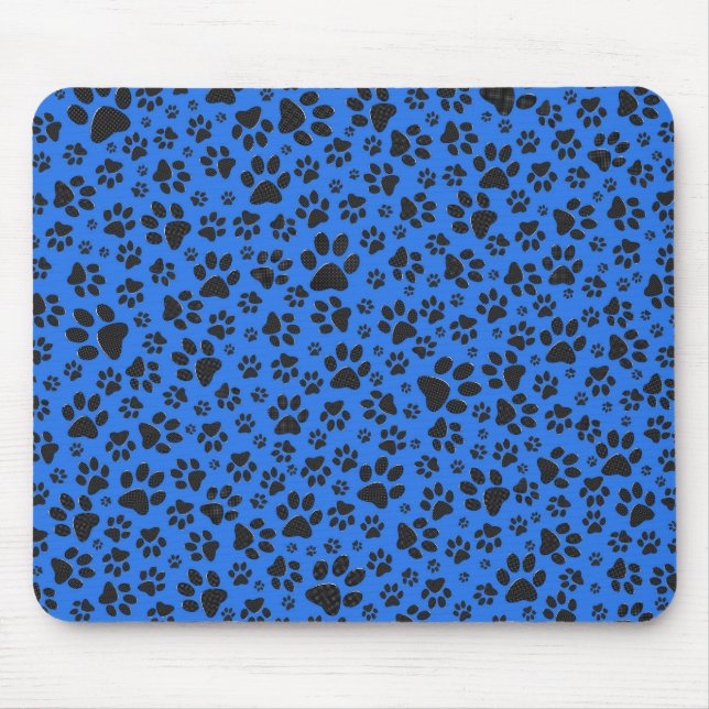 Dog Paws Black & White Polka Dot on tech blue Mouse Mat (Front)