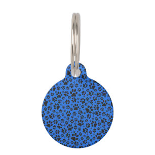 Dog Paws Black & White Polka Dot on tech blue Pet Tag