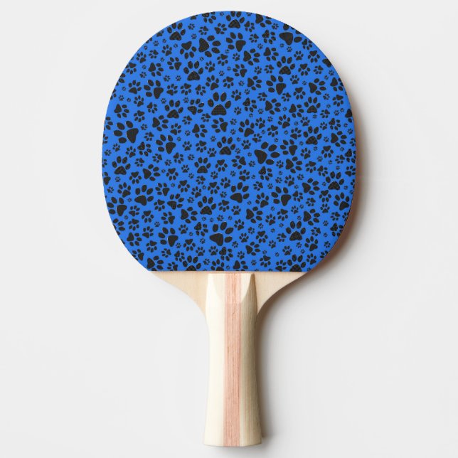 Dog Paws Black & White Polka Dot on tech blue Ping Pong Paddle (Front)