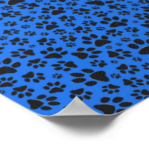 Dog Paws Black & White Polka Dot on tech blue Poster