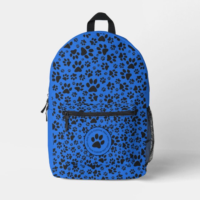 Dog Paws Black & White Polka Dot on tech blue Printed Backpack (Front)
