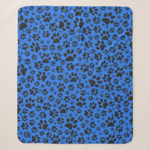 Dog Paws Black & White Polka Dot on tech blue Sherpa Blanket