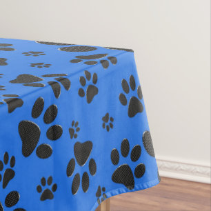 Dog Paws Black & White Polka Dot on tech blue Tablecloth
