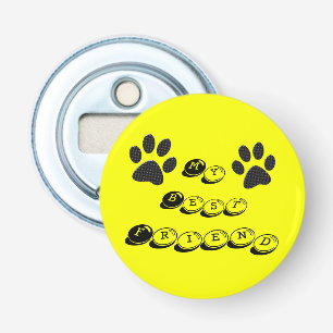 Dog Paws Black & White Polka Dot on yellow Bottle Opener