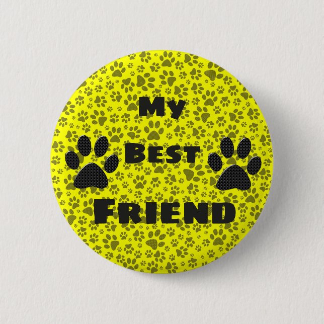 Dog Paws Black & White Polka Dot on yellow Button (Front)