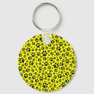 Dog Paws Black & White Polka Dot on yellow Key Ring