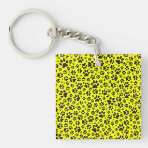 Dog Paws Black & White Polka Dot on yellow Key Ring