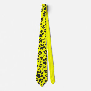 Dog Paws Black & White Polka Dot on yellow Tie