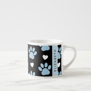 Dog Paws, Blue Paws, White Hearts, Your Name Espresso Cup
