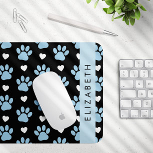 Dog Paws, Blue Paws, White Hearts, Your Name Mouse Mat