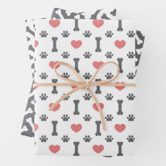 Dog Paws & Bone Print Wrapping Paper Set of 3
