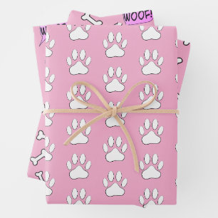 Dog Paws Bones Dog Lovers White And Pink Pattern Wrapping Paper Sheet