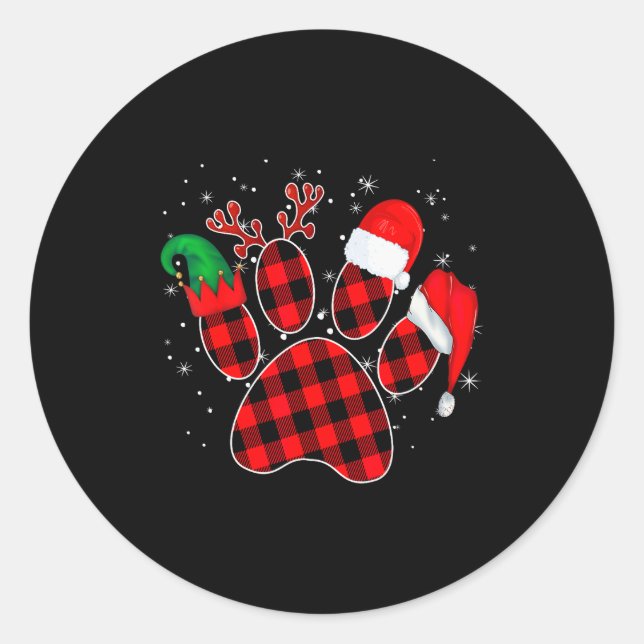 Dog Paws Christmas Buffalo Plaid Paw Santa Elf Rei Classic Round Sticker (Front)