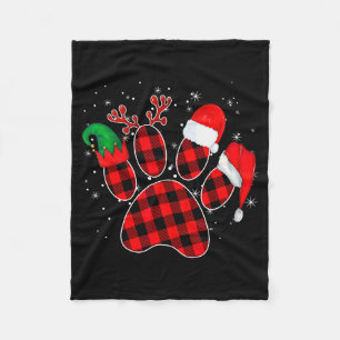 Dog Paws Christmas Buffalo Plaid Paw Santa Elf Rei Fleece Blanket
