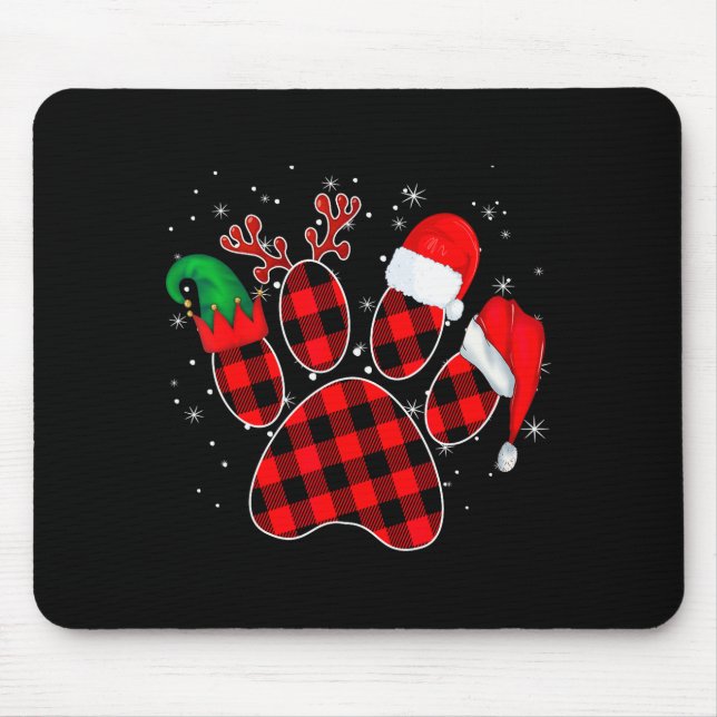 Dog Paws Christmas Buffalo Plaid Paw Santa Elf Rei Mouse Mat (Front)