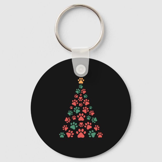 Dog paws Christmas tree for dog lovers Key Ring (Front)