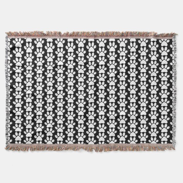 Dog Paws distressed black and white animal lover  Throw Blanket (Front)