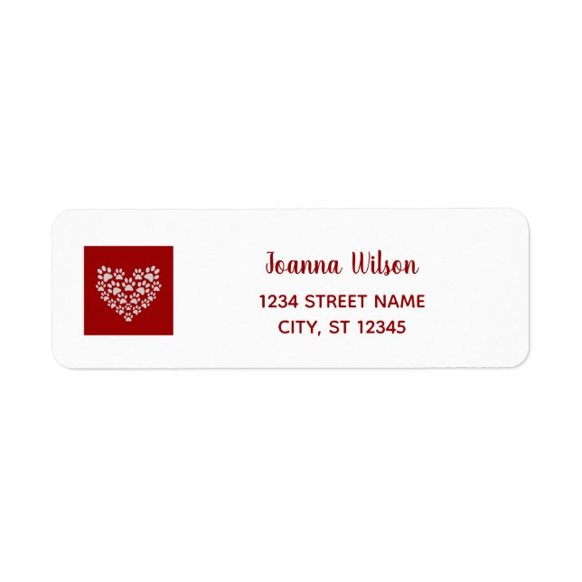 Dog Paws Heart Cute Modern Return Address Label (Front)