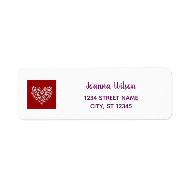 Dog Paws Heart Cute Modern Return Address Label (Front)