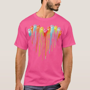 Dog Paws Heart Watercolor Painting Heart Dog Paw R T-Shirt