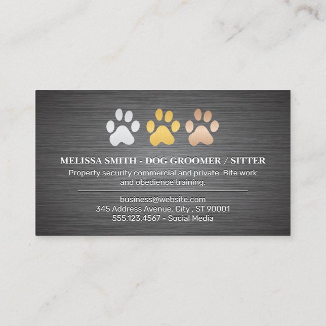 Dog Paws Metal Brushed Business Card (Back)