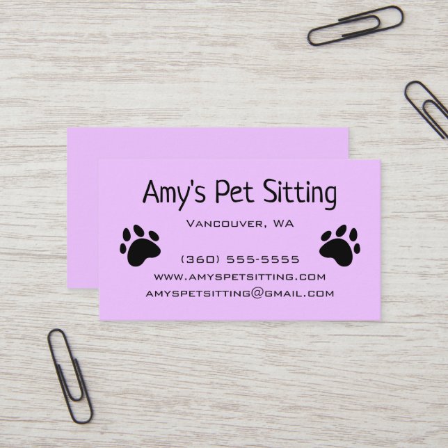 Dog Paws Pastel Purple Business Cards (Front/Back In Situ)